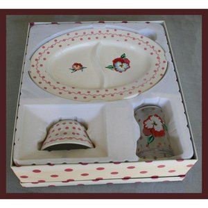 vintage child's 3-piece ceramic & glass dinner set - Barn Dandys by Polly Wilson